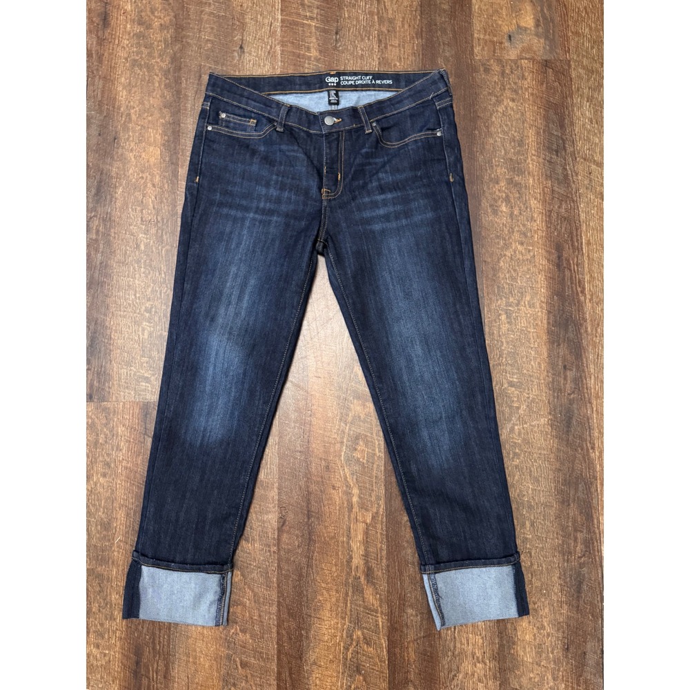 Gap Straight Cuff Jeans Women's 8/29 Dark Wash Cropped Rolled Cuff Denim sz 34